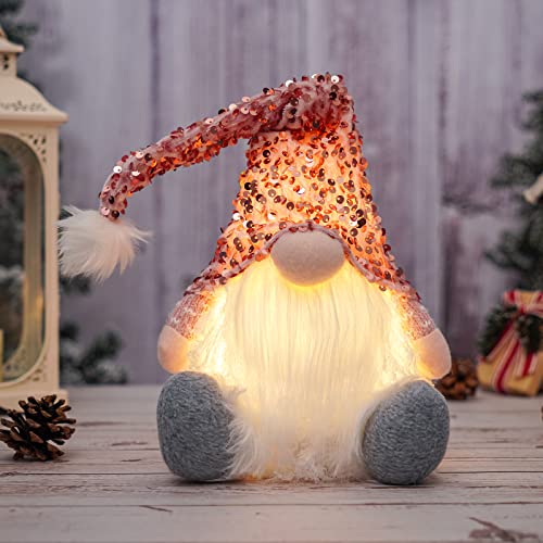CILYDAME Singing Christmas Gnomes with Shaking Sequin Hat, Pink Christmas Gnome with LED Lighting Body, Holiday Gnomes Christmas Decorations for Home
