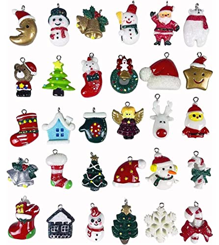 MEALIHOM 30 Pieces Mini Resin Christmas Ornaments Small Miniature Christmas Tree Ornaments with Santa Claus Snowman Reindeer Angel Christmas Decorations for Holiday Christmas Hanging Decor