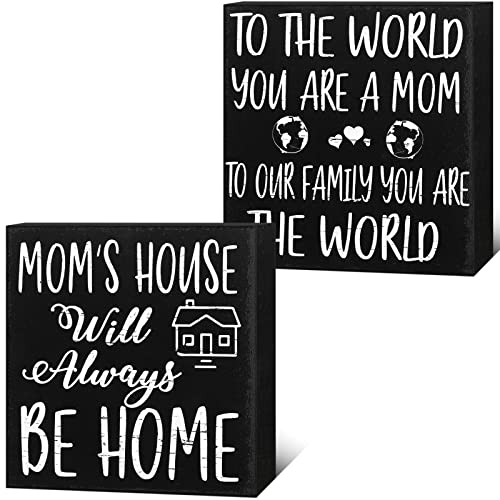 2 Piece Mom Birthday Gifts To The World You Are a Mom, But To Our Family You Are The World Wood Sign Mom’s House Will Always Be Home Sentimental Gifts for Mom Hanging Wooden Mom Plaque