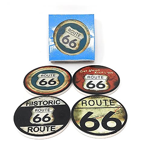 Route 66 Themed Coaster Set of 4 Absorbing Stone Assorted Design Coasters 4″