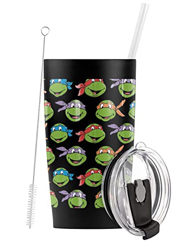 Teenage Mutant Ninja Turtles TMNT Turtle Heads Stainless Steel Tumbler with Straw and Flip Lid 20 oz Travel Mug/Cup, Vacuum Insulated & Double Wall with Leakproof Dual Lid