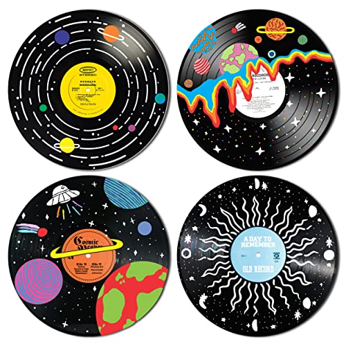 HK Studio Vintage Decor Records for Wall Aesthetic 11.4″ Pack 4 – PVC, Actual Vinyl Size Indie Record Wall Decor for Dorm, Boy & Girl Room Decor Aesthetic Vintage – Hippie Room Decor