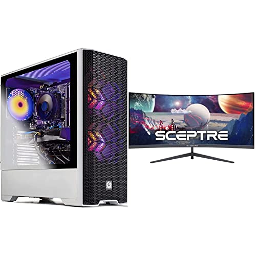 Skytech Blaze 3.0 Gaming PC Desktop, White & Sceptre 30-inch Curved Gaming Monitor 21:9 2560×1080 Ultra Wide Ultra Slim HDMI DisplayPort up to 200Hz Build-in Speakers, Metal Black (C305B-200UN1) | The Storepaperoomates Retail Market - Fast Affordable Shopping