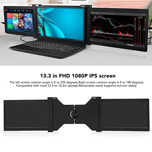 ASHATA Portable Monitor for Laptops, 13.3in 1080P Full HD IPS Triple Monitor Screen Extender with Retractable Bracket for 13.3 to 16.5in Laptops PC Switch, HDR Type C Port, Black | The Storepaperoomates Retail Market - Fast Affordable Shopping