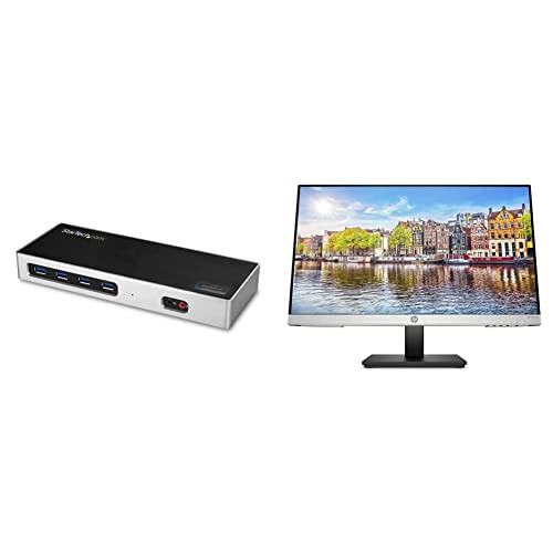 StarTech.com USB-C & USB-A Dock – Dual Monitor & HP 24mh FHD Monitor – Computer Monitor with 23.8-Inch IPS Display (1080p) – Built-in Speakers and VESA Mounting – Height/Tilt Adjustment