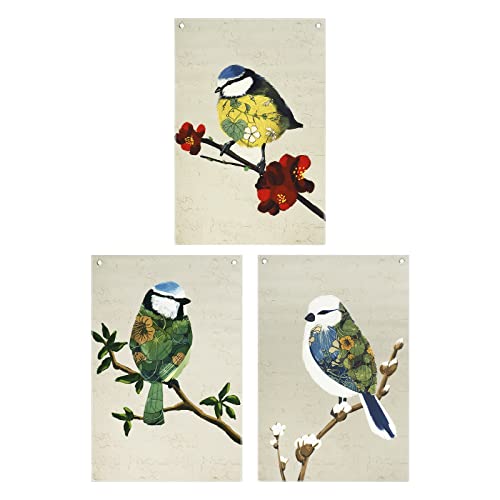 COSPLAY STUDIO Hanging Canvas Wall Art Painting Pack of 3 Artistic Birds Tapestry The bird is standing on top of a tree branch Artwork Tapestry Wall Hanging for Room Office With Steel Grommets