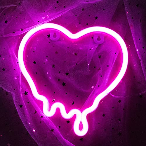 WIOSOUL Heart Neon Sign, Melting Heart Pink Neon Light for Wall Decor Melt Heart LED Sign USB/Battery Powered Night Light Lamp for Bedroom Wedding Bar Party(8.7 * 8.7 inches)