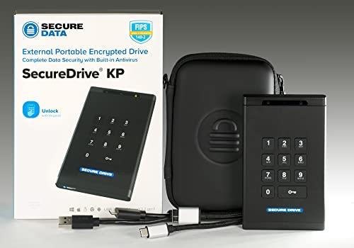 SecureData SecureDrive KP 8TB SSD Hardware Encrypted USB 3.0 External Drive FIPS 140-2 Level 3 Unlock via Keypad TAA Compliant, CJIS, HIPAA, CMMC, GDPR Compliant, Works with Mac and Win Free AV