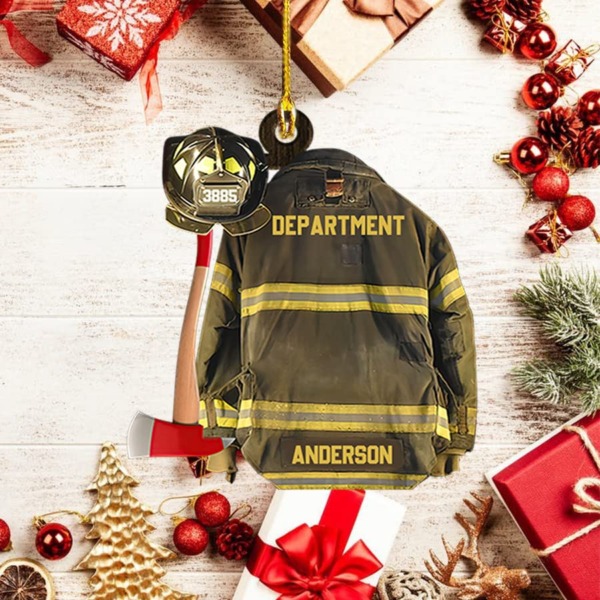 Firefighter Ornament, Custom Shape Firefighter Ornament, Gift for Firefighter, Him, Husband, Family Member, Birthday, Christmas, Home Decor, Tree Decor (Style-1)