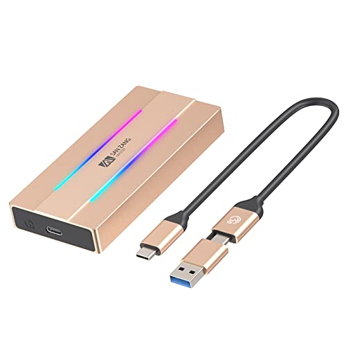 RGB M.2 NVME SSD Enclosure for Gaming, SANZANG USB 3.1 Gen 2(10 Gbps) Type C to NGFF NVME PCIe M-Key(B&M Key) External Solid State Drive Enclosure, Support UASP Trim for SSDs Size 2280/2260/2242/2230