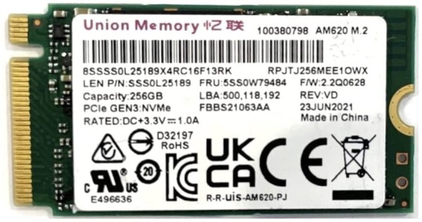 Oydisen Union Memory 256GB PCIe NVMe M.2 2242 SSD Internal Solid State Drive SSS1B60641 OEM Package