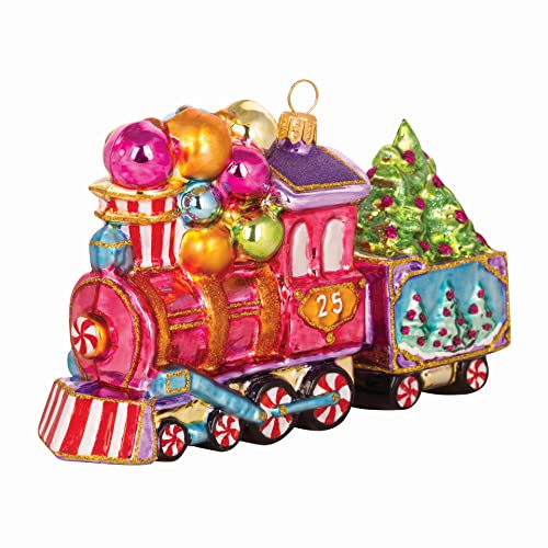 Miss Christmas 2022 Collection Holiday Express Train Blown Glass Christmas Tree Ornament (Candyland Luxe)