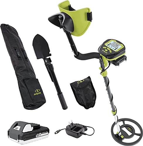 Sun Joe 24V-MDTCR1-LTW-P2 24-Volt iON+ Cordless Metal Detector, 10-Inch High Accuracy Waterproof Search Coil, Digging Shovel & Carry Bag, Telescopic Rod, LED Display, Kit (w/ 1.3-Ah Battery + Charger)