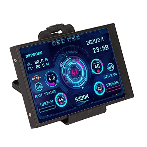 ZHXH 3.5 Inch IPS HDD Data Monitor, 320×480 USB Type C Mini Screen CPU GPU RAM Monitor 360 Degrees Rotation Stepless Brightness Adjustment PC Computer Temperature Display for PC Chassis