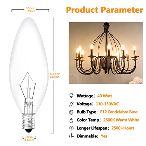 Brightever Vintage Incandescent Light Bulbs 40Watt B10 380 Lumens, Clear Dimmable E12 Edison Candelabra Lightbulbs, Decorative Candle Bulbs for Chandeliers, Ceiling Fan, 2500K Warm White 12-Pack | The Storepaperoomates Retail Market - Fast Affordable Shopping