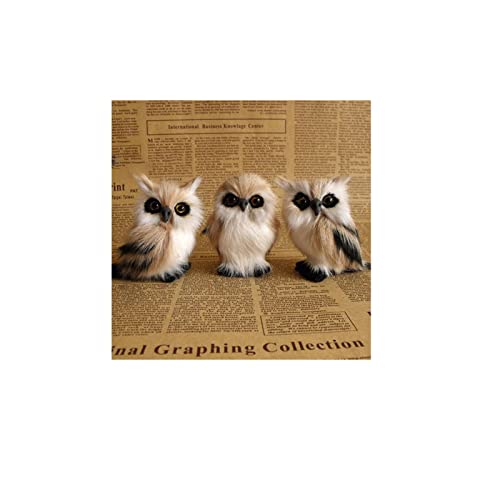 Furry Christmas Owl Ornament, Set of 3 Realistic Feathered Artificial Owl Decorations, Fake White Standing Owl Handmade Cute Xmas Tree Pendant for Home Holiday Festival Party Decor. (Brown)