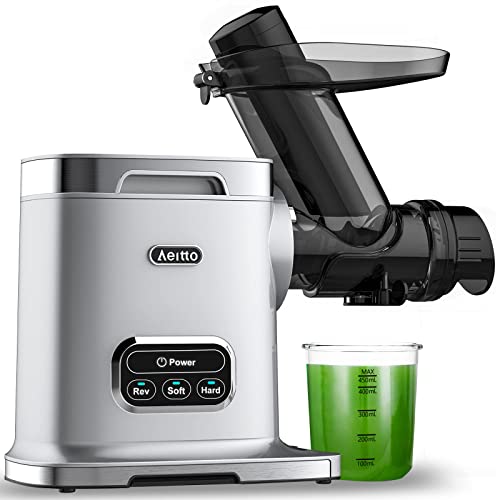 Slow Juicer, Aeitto Cold Press Juicer, Juicer Machines with 3 Inch Wide Feed Chute, Masticating Juicer with Brush Easy to Clean, 2-Speed Modes & Reverse Function for Fruit and Vegetable (Sliver)