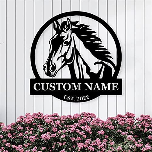 Personalized Horse Metal Signs Ranch Sign Farmhouse Name Sign Animal Metal Wall Art Outdoor Custom Family Name Metal Sign Front Door Welcome Sign Outdoor Wall Decor Birthday Housewarming Gift 12 inch