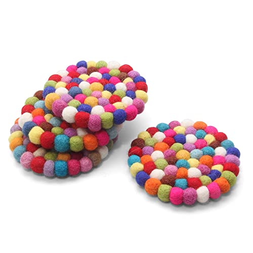 Rainbow Wool Felt Coasters for Drinks, Absorbent Coasters for Coffee Table, 2pcs Cute Felt Balls Coaster, Drink Cup Holder Accessories, Home Decor for Coffee Office Decorations