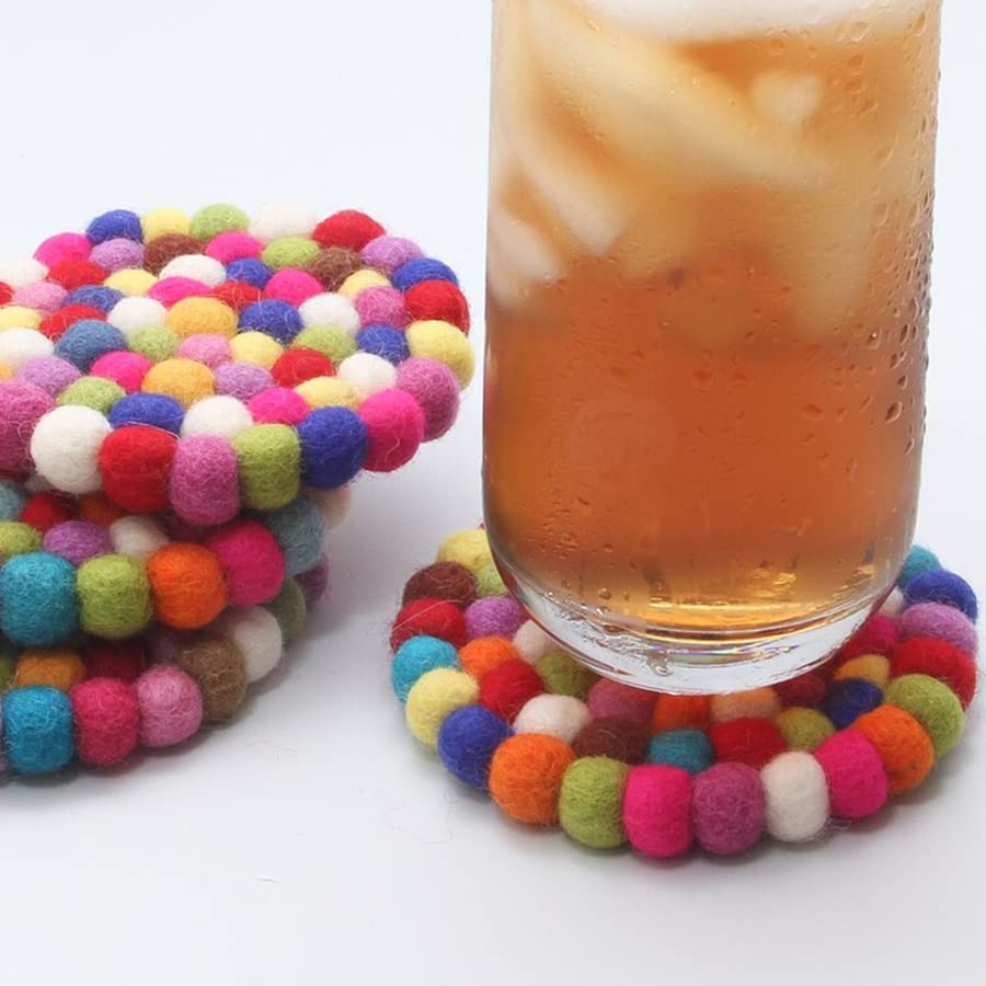 Rainbow Wool Felt Coasters for Drinks, Absorbent Coasters for Coffee Table, 2pcs Cute Felt Balls Coaster, Drink Cup Holder Accessories, Home Decor for Coffee Office Decorations | The Storepaperoomates Retail Market - Fast Affordable Shopping