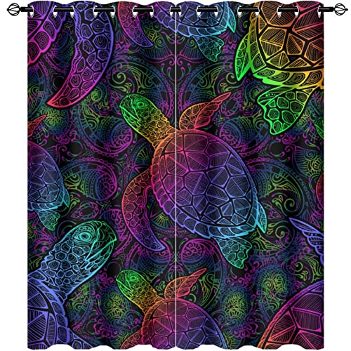 Sea Turtles Blackout Curtains for Living Room Home Party Decor,Mandala Bohemian Colourful Nautical Sea Turtle Art Print Grommet Windows Curtain Darkening Drapes for Kids Girls Boys Bedroom55x63in