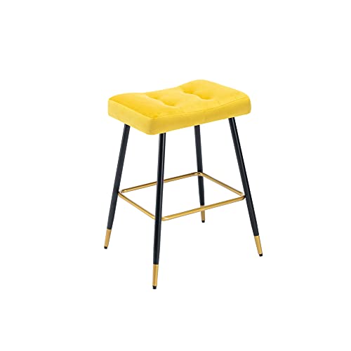 Vintage Bar Stool, Footrest Counter Height Dining Chair, Kitchen Breakfast Dining Chair, Comfty Saddle Backless Barstool, Height for Coffee Shop, Bar, Home Balcony, Mustard | The Storepaperoomates Retail Market - Fast Affordable Shopping