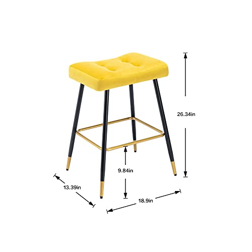 Vintage Bar Stool, Footrest Counter Height Dining Chair, Kitchen Breakfast Dining Chair, Comfty Saddle Backless Barstool, Height for Coffee Shop, Bar, Home Balcony, Mustard | The Storepaperoomates Retail Market - Fast Affordable Shopping