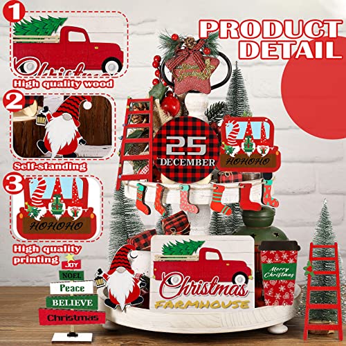 BBTO 14 Pcs Christmas Tiered Tray Decor Sets Farmhouse Buffalo Plaid Snowflake Gnome Wood Signs Warm Winter Season Drinks Tabletop Rustic Wooden Xmas Decors for Home Table Fireplace Shelf (Elegant) | The Storepaperoomates Retail Market - Fast Affordable Shopping