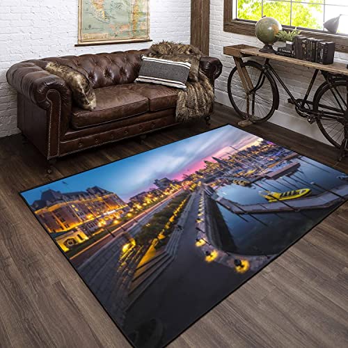 Modern 3D Home Area Rugs Victoria Inner Harbour During Holidays Carpets Non-Slip Extra Size Yoga Mat Runner Rug for Living Room Bedroom Girls Playroom Home Decor