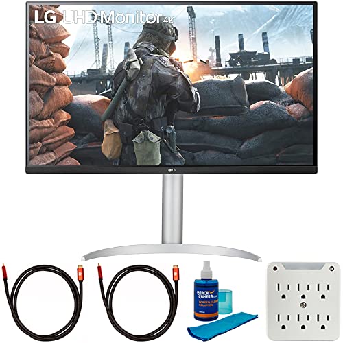 LG 32UP550N-W 32 inch UHD HDR Monitor with USB Type-C Bundle with 2X 6FT Universal 4K HDMI 2.0 Cable, Universal Screen Cleaner and 6-Outlet Surge Adapter