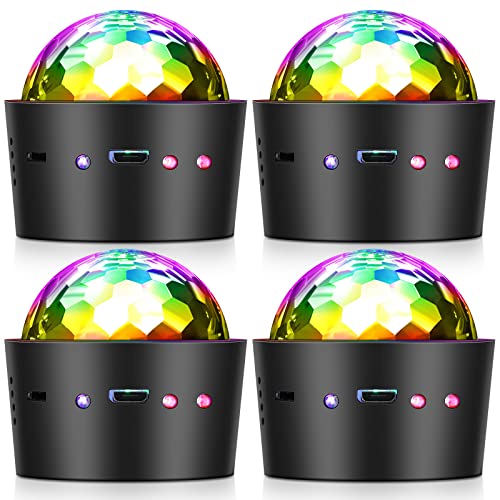 4 Pack Mini Disco Light Car Disco Ball Light 3 Colors LED Party Lights DJ Disco Lights Wireless Strobe Light Battery Operated Disco Ball Lamps Music Sync RGB for Car Decorations Show Dance Parties