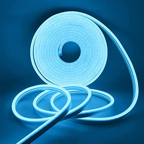 HEGEHE LED Neon Rope Light, DC 5V 2835 240LEDs Outdoor Waterproof Silicone LED Strips, Indoor Flexible Ice Blue TV Backlight Tape Light Strips with Touch Dimmer and Adapter for Party Decor (2m/6.6ft)