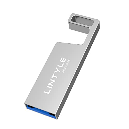 LINTYLE 64GB Flash Drive High Speed USB 3.0 Flash Drive 64G 64GB Thumb Drive Metal USB Drive Portable Memory Stick with Keychain (64GB, Silver)