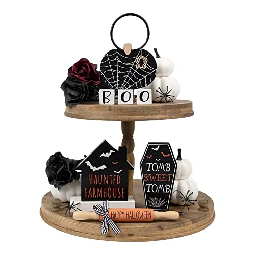 Beixinder Halloween Decorations Tiered Tray Decor Set Decorations for Fall Halloween Christmas Home Decor (Black, One Size)