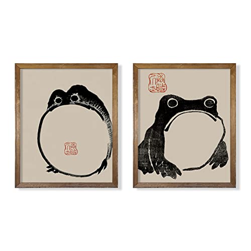 Japanese Frog Wall Art Decor – Japanese Matsumoto Hoji Poster Print – Vintage Japandi Pictures Set – Japan Decor – Wabi Sabi – Cute Funny Animal Poster for Bathroom Decor – Kids Room Decor – Gifts
