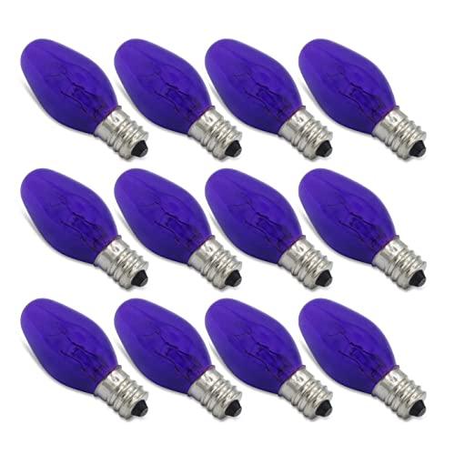 7 Watt Purple Incandescent C7 Colored Night Light Bulb by Lumenivo – 7W C7 Purple Christmas Village Light Bulbs – Candelabra Base Bulb for Window Candle, Decorative Light Replacements – 120V – 12 Pack