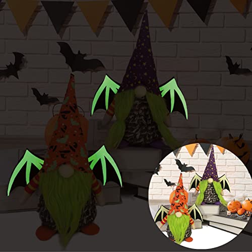 Glow in The Dark Gnomes ,2 Pack Halloween Luminous Bats Wings Handmade Elf Tomte Swedish Gnome Plush for Decorations Halloween Party,Home Office Tabletop Décor.Green Beard