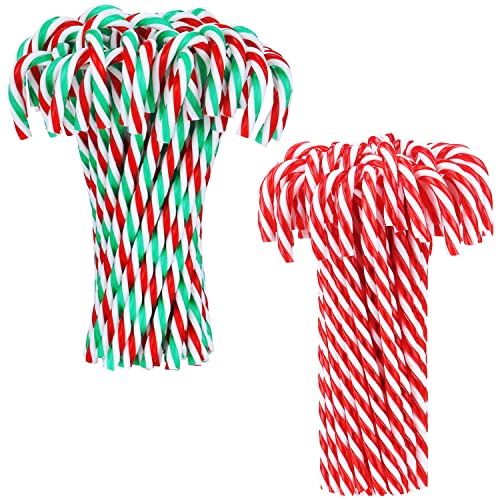 Christmas Plastic Candy Cane Christmas Tree Hanging Ornament for Holiday Party Decoration Favor (Red and White, Red, White and Green, 100 Pieces)