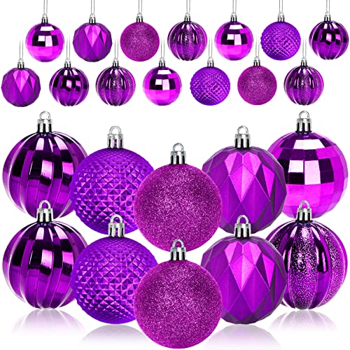 JULMELON 24PCS Christmas Balls Christmas Tree Ornaments Purple Christmas Ornaments Holiday Hanging Balls for Tree Decoration (Purple, 2.36″/60MM)