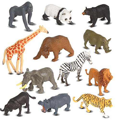 LOMIMOS 12Pcs Mini Wild Animal Figure Toy,Realistic Safari Animal Figurines Model Cake Topper Decoration for Children Kid Birthday Christmas Educational Learning Party