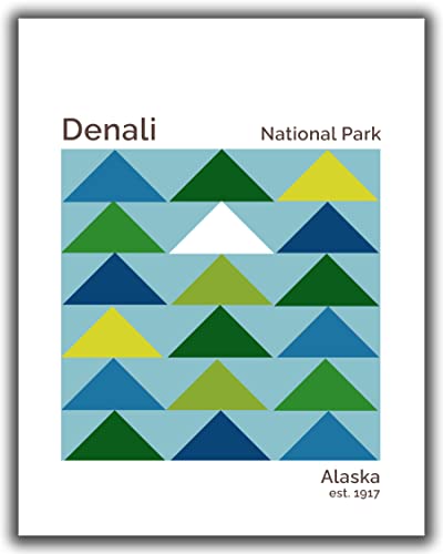 Denali National Park Art Print. UNFRAMED Giclee Wall Decor. Abstract, Boho, Mid-Century Modern, Aesthetic, Minimalist Travel Poster. Makes a Great Alaska AK Gift. (11×14)
