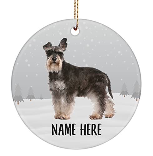 Personalized Name Miniature Schnauzer Chestnut Christmas Tree Ornaments Circle Ceramic Decorations Gifts for Dog Mom