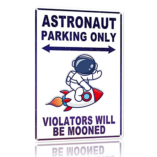 Astronaut Space Sign Decor – Vintage Astronaut Space Sign – Outer Space Gifts for Boys Kids Themed Bedroom Room Wall Decorations Stickers Decal Stuff 8 x 12 Inches