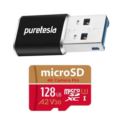 puretesla DashCam Tesla USB Drive 128 GB – Plug and Play USB Endurance microSD Drive Pre-Formatted for Tesla, TeslaCam, Dashcam, and Sentry Mode – Works with Model S 3 X Y