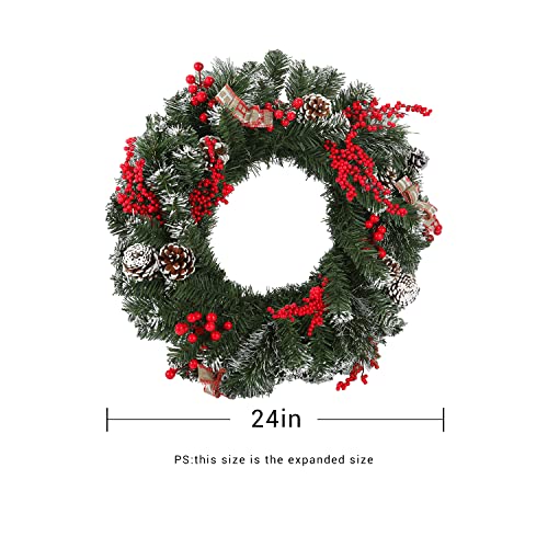 Nextradero Artificial Christmas Wreath 24in，Outdoor Large Christmas Wreath Decorated with Pine Cones, Berry Clusters, Bows for Outdoor Indoor Wall Home | The Storepaperoomates Retail Market - Fast Affordable Shopping