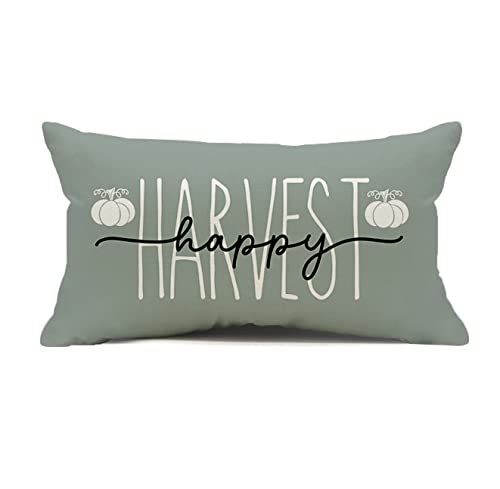 Kithomer Harvest Pumpkin Throw Pillow Cover 12×20 Inch, Fall Autumn Thanksgiving Decoration for Home Sofa Couch(Powder Blue,12”x20”)