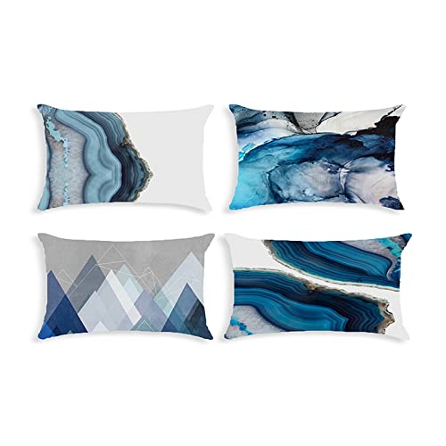 Willing Life Double Sided Ocean Blue Lumbar Throw Pillow Covers 12×20 Decorative Modern Abstract Farmhouse Pillow Cases Blue Ocean 12X20inch
