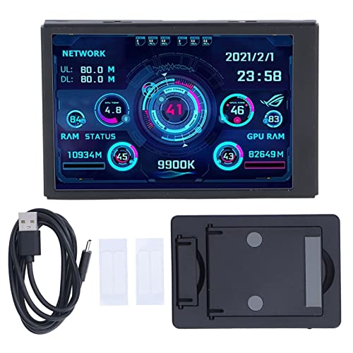 PC CPU GPU RAM HDD Data Monitor, 3.5 inch IPS USB Mini Screen Support 360° Rotation, Plug and Play PC Temperature Display Type C Sub Screen for AIDA64 Itx Case, for Computer Case(Premium)