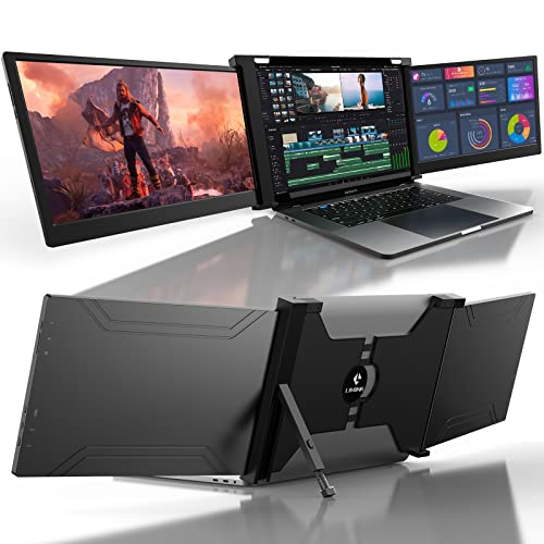 LIMINK S19 Portable Triple Monitor for 15-17 Inches Laptops | 14’’ FHD 1080P IPS Dual Screens Extender with Kickstand | 72% NTSC | HDR | Compatible with Mac, Windows | Powered by USB-C & HDMI