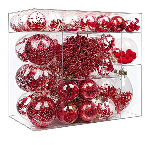 Alupssuc 80PCS Christmas Balls Ornaments Set, Shatterproof Plastic Clear Decorative Baubles for Xmas Tree Decor Holiday Wedding Party Decoration,Red